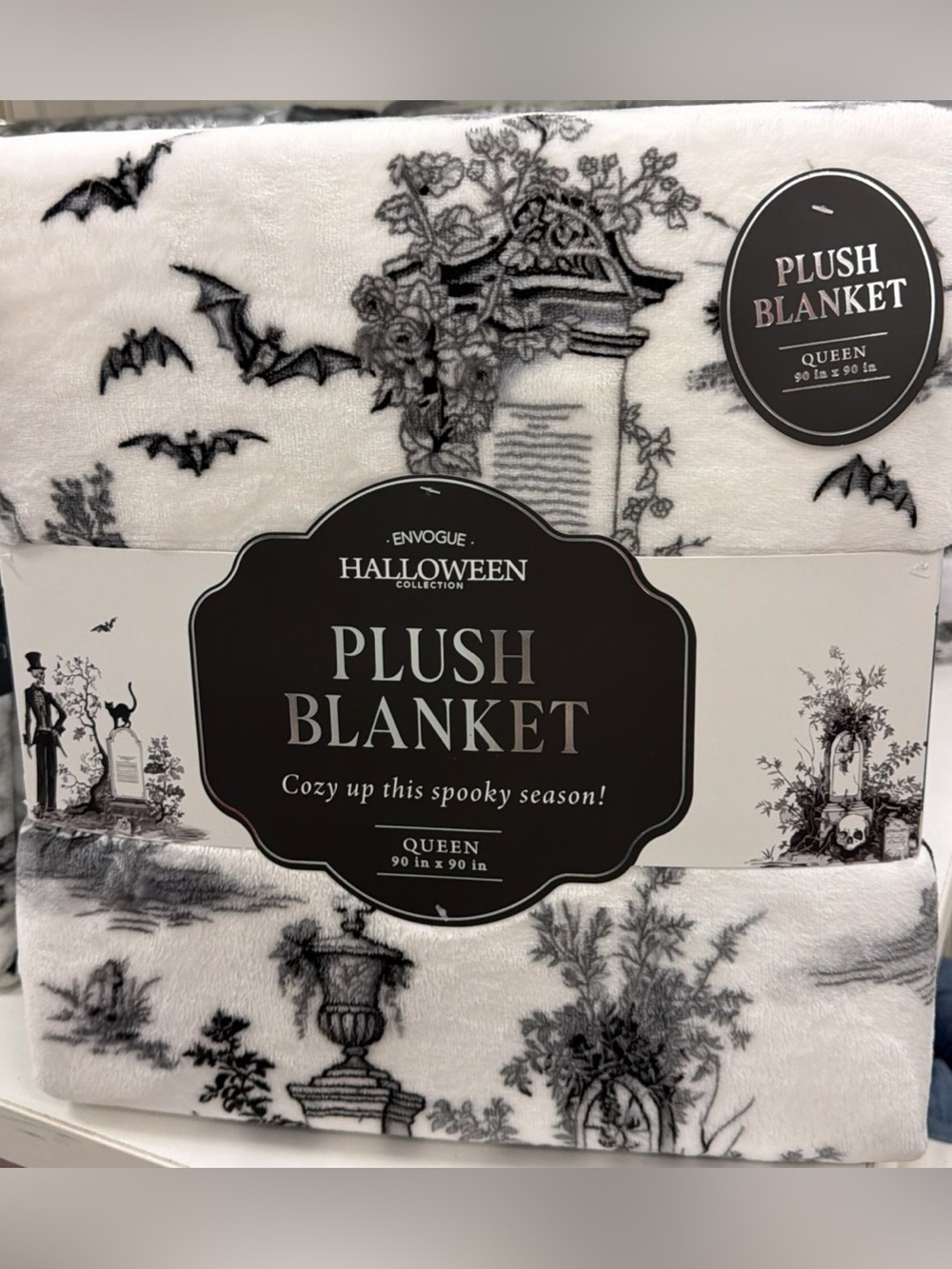 Envogue halloween toile graveyard bat skull cat soft plush throw blanket